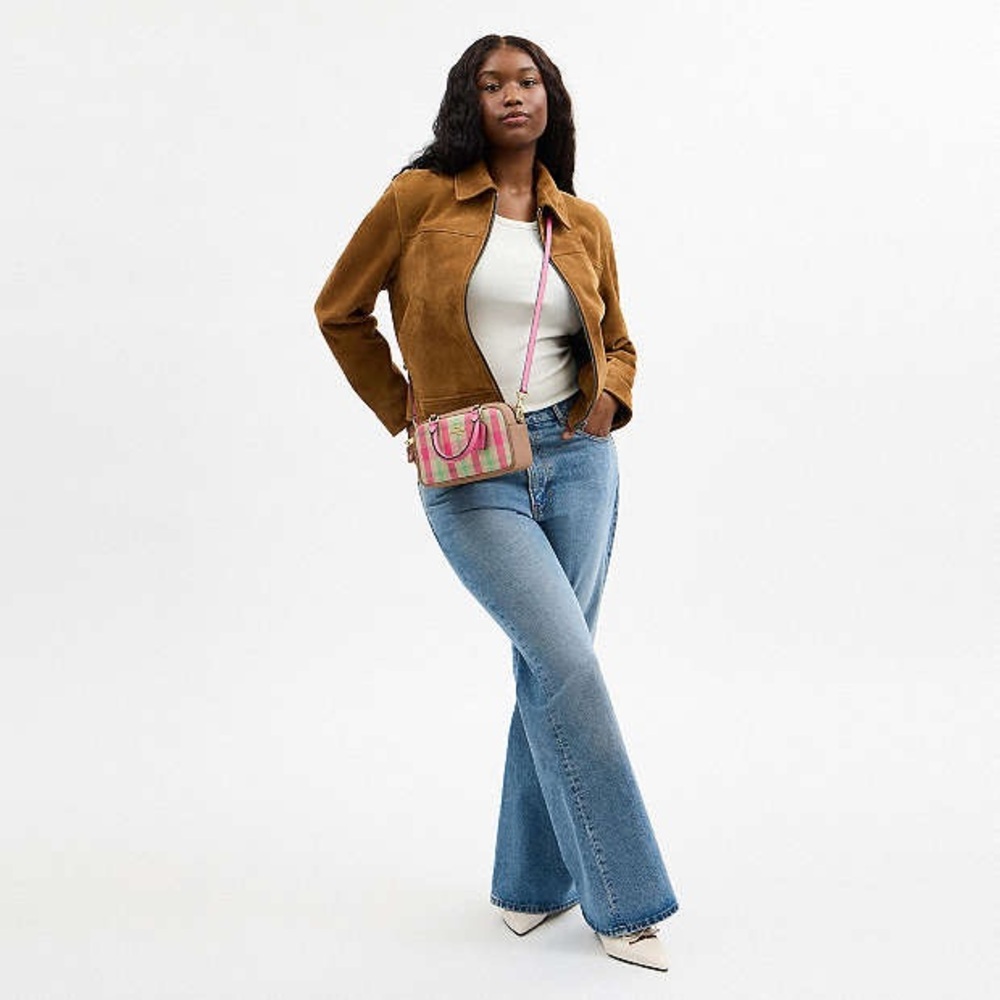 Coach Mini Satchel Crossbody Bag Pink Plaid Gold Handbag NWT - Picture 4 of 15